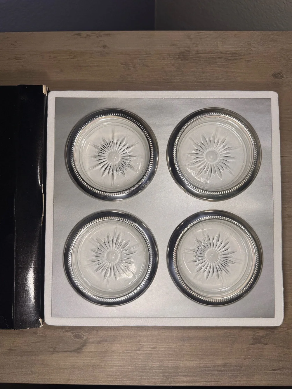 Vintage NOS International Silver Italy Silverplate Coaster Set 4 Boxed